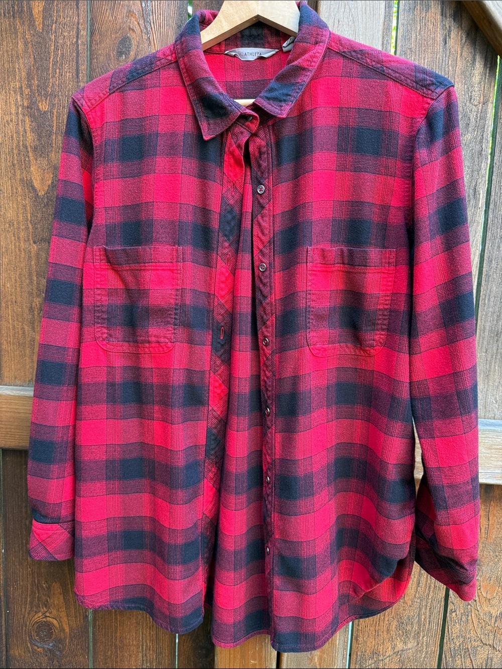 Athleta Super Soft Buffalo Plaid Flannel Lightweight Shirt Shacket size Large